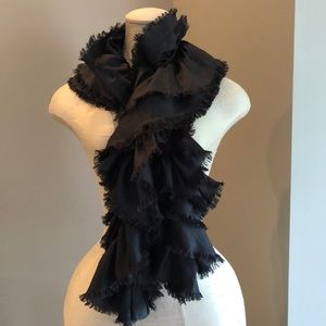 Black satin ruffle scarf